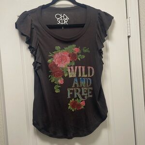 Chaser Black Top with Floral Design new without tags